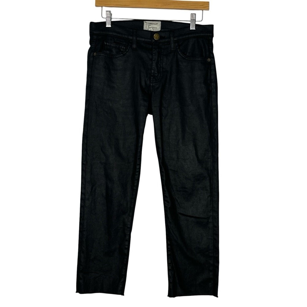 Current Elliott The Fling Black Coated Jeans Womens 25 Cropped Raw Hem Made USA‎